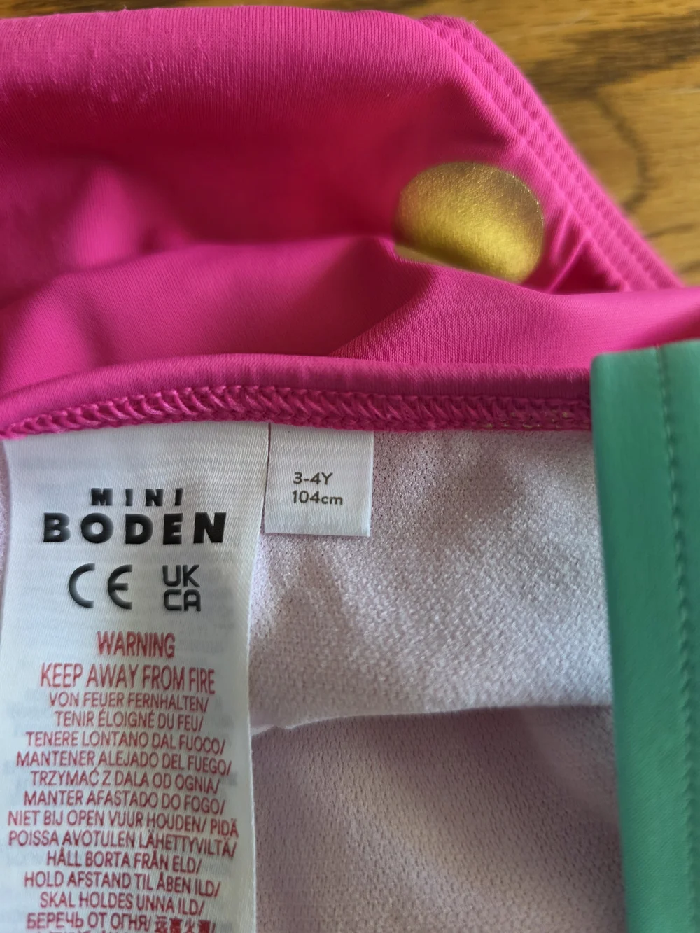 Mini Boden Hot Pink One-Piece Swimsuit with Gold Polka Dots and Turquoise Straps